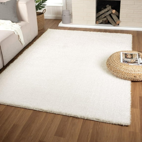 Luxe Weavers Plush Collection Thick White Fluffy Shag Area Rug 5x7