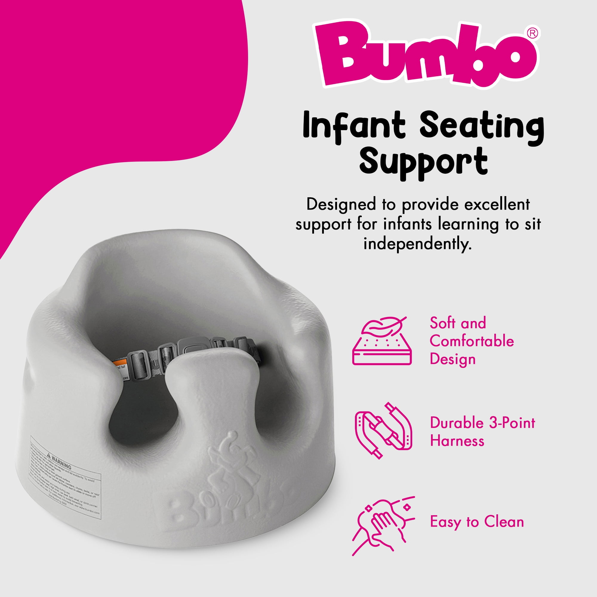 Bumbo Infant Floor Seat Baby Sit Up Chair w Adjustable Harness Cool Gray Walmart
