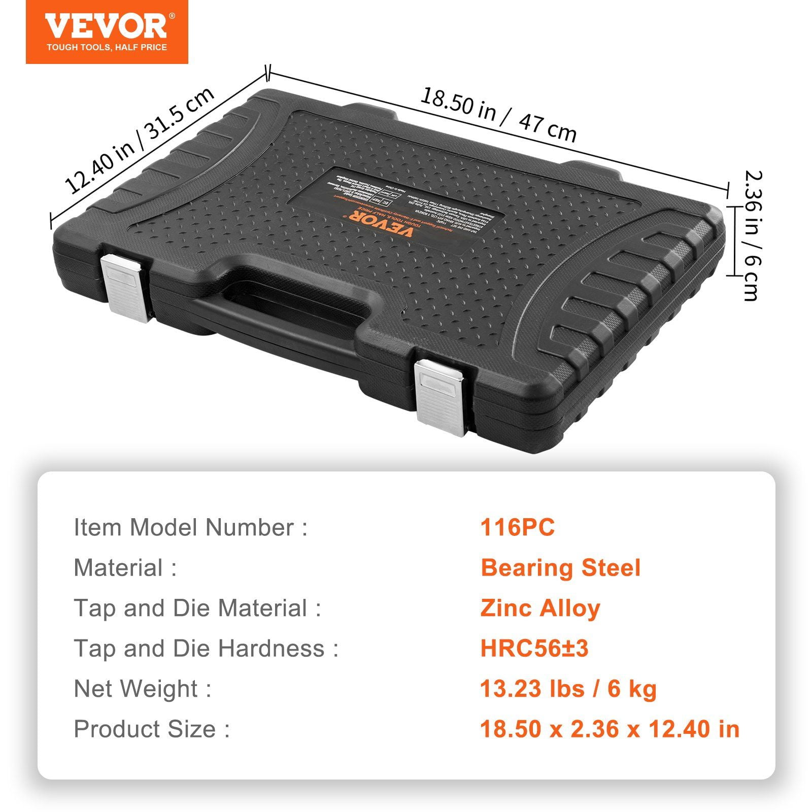 Tap and Die Set 116-Piece, Metric and SAE Size Threading Tools Kit, High Carbon Steel Taps and Dies for Cutting Internal External Threads, with Storage Case and Accessories