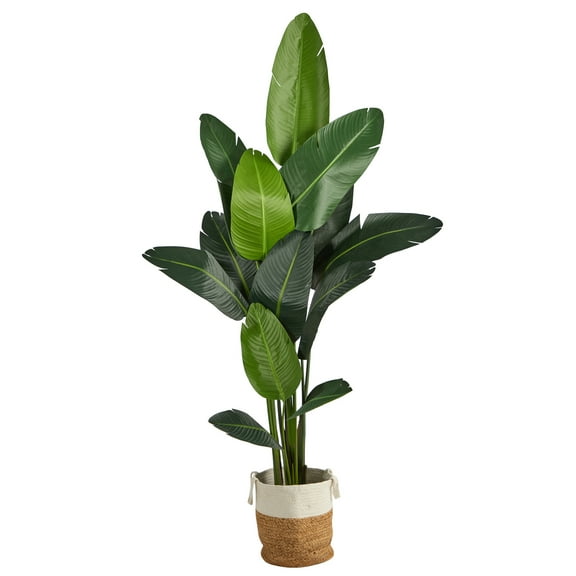 Nearly Natural 7ft. Artificial Travelers Palm Tree with Handmade Jute & Cotton Basket, Green