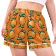thumbnail image 2 of Women's Satin Pajama Shorts Orange Pattern Design with Pockets, Elastic Waist Sleep Lounge Shorts, 2 of 7