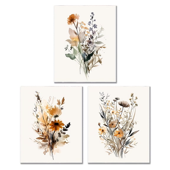 3pcs Frameless Botanical Wall Art Floral Wall Decor Prints Vintage Wall Art Wildflower Watercolor Pictures Farmhouse Artwork Floral Modern Painting for Bathroom Bedroom