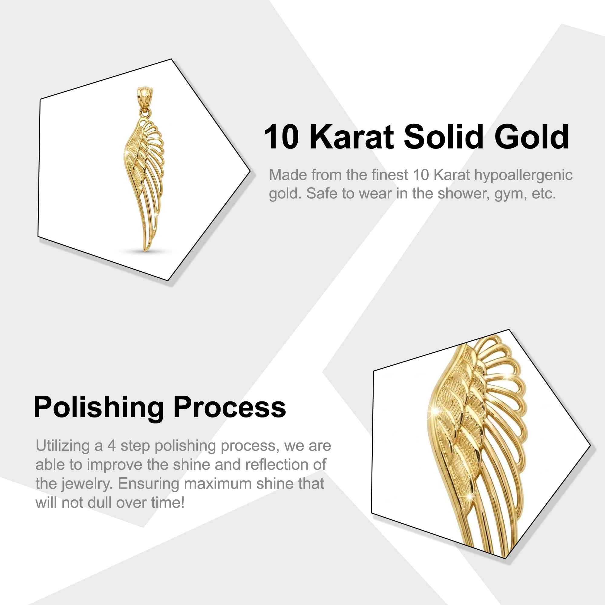 Charm America - Gold Open Angel Wing Charm - 14 Karat Solid Gold