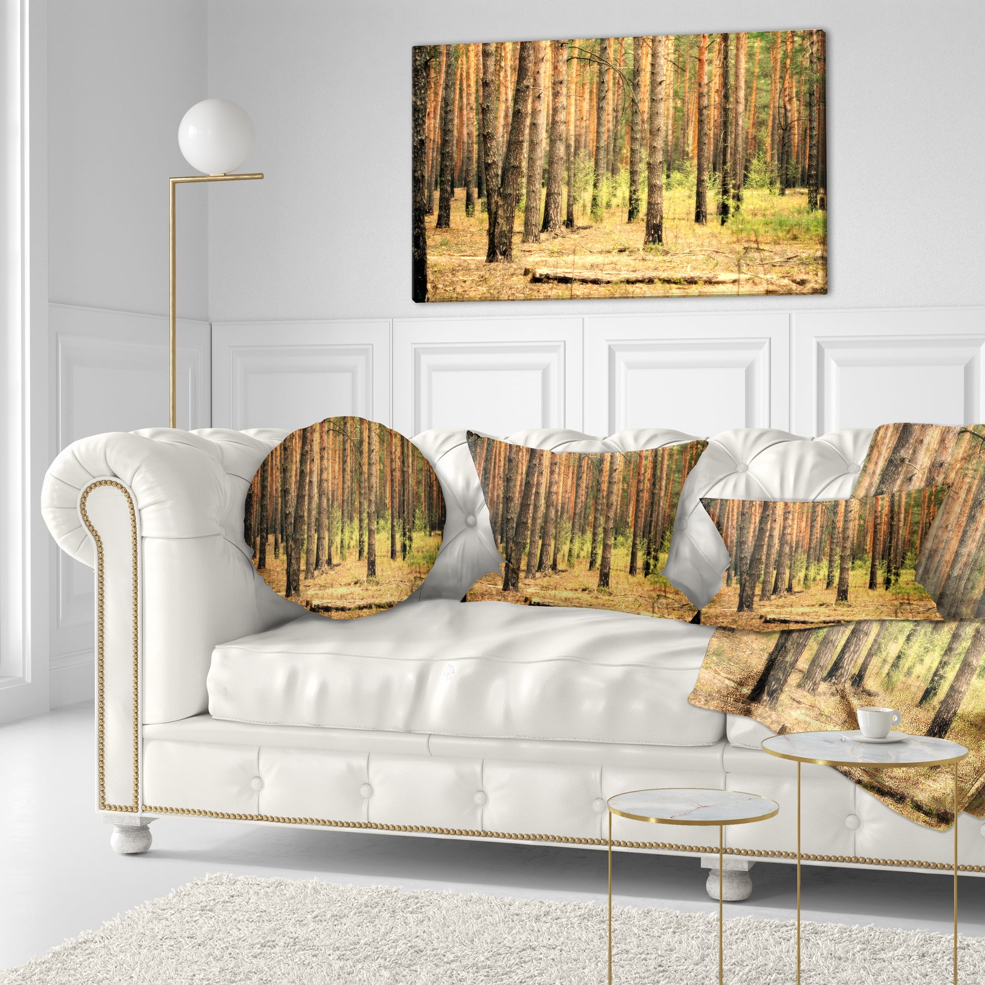Designart Beautiful Pine Forest at Sunset - Modern Forest Throw Pillow - 12x20