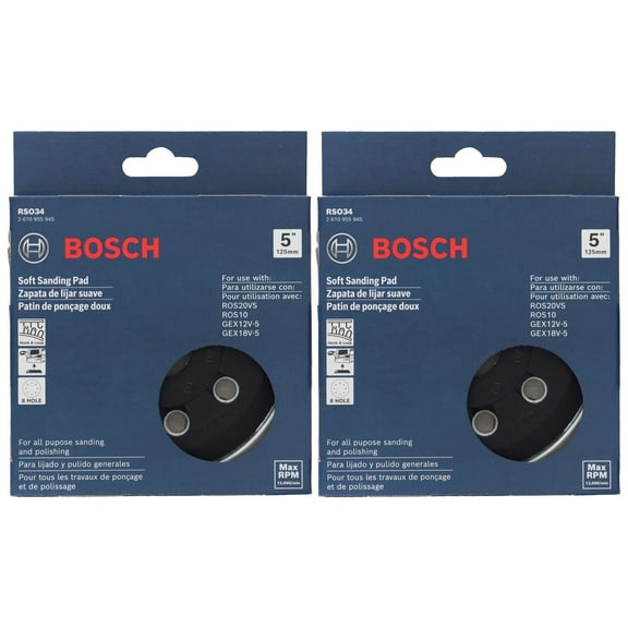 Bosch RS034 5in Soft Hook-And-Loop Sanding Pad for Sanders ROS10 and ROS20VS (2-Pack)