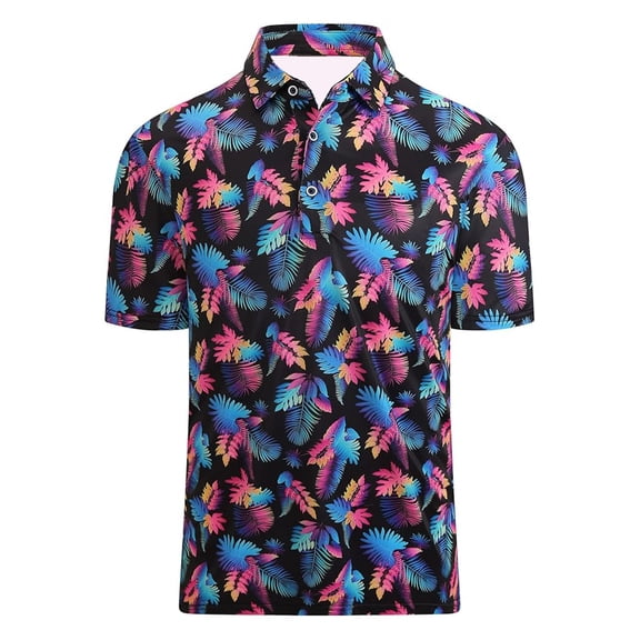 CONROSES Mens Hawaii Short Sleeve Polo Shirts Tropical Graphic Collared Polo Shirt for Men Casual Golf Shirts