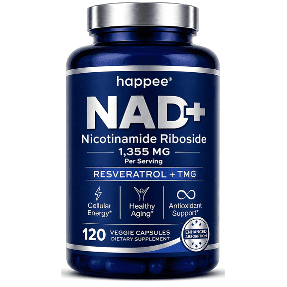 Happee 6-in-1 NAD  Supplement with Nicotinamide Riboside (NR) Healthy Aging 1355mg 120 Ct.