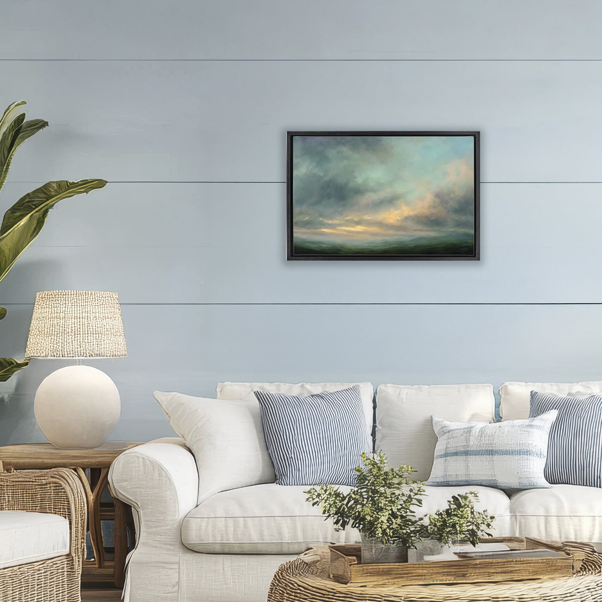 Stupell Industries Blue Toned Golden Hour Black Framed Floater Canvas Wall Art, design by Petal Prints Design