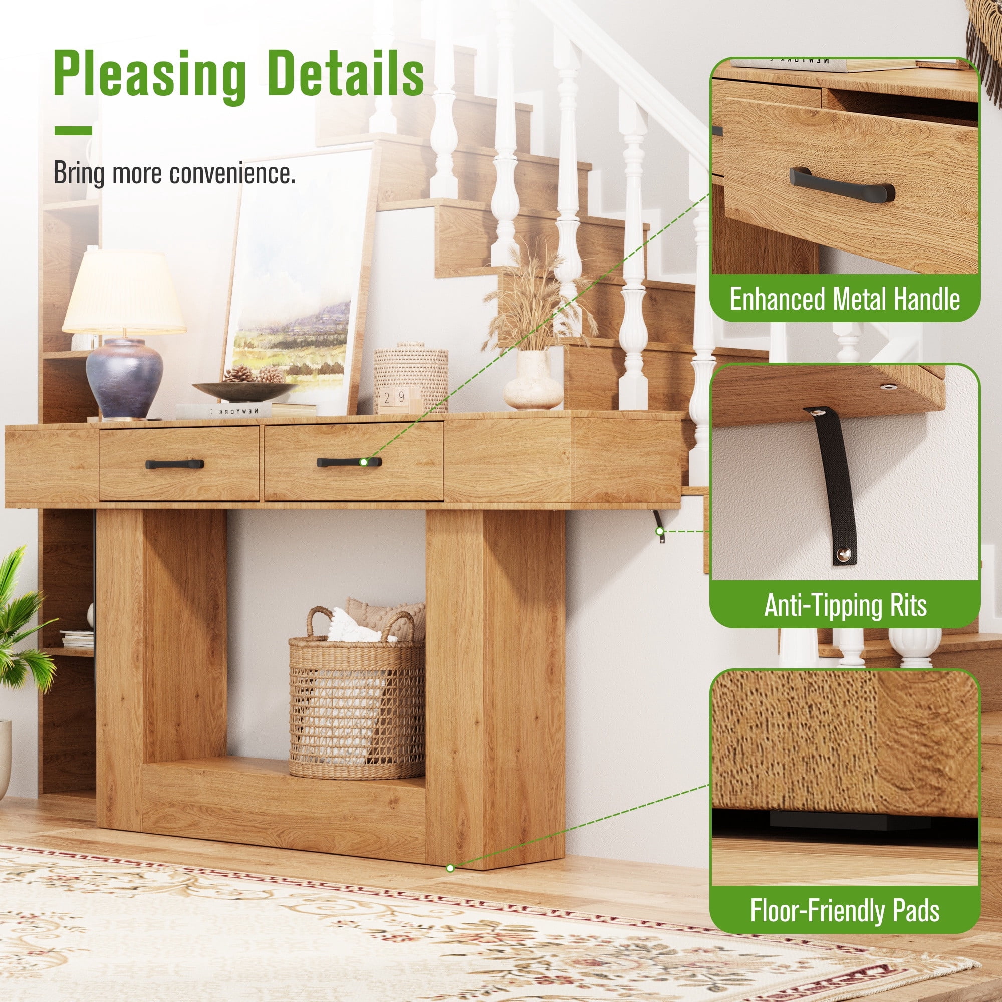 Console Tables for Entryway, Holaki 63" Long Console Table, Modern Farmhouse Entryway Table with Outlet, LED Strip & 2 Drawers for Living Room Office