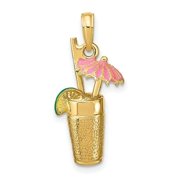 Auriga Fine Jewelry 14K Yellow Gold 3-D Cocktail Drink w/Pink Enamel Umbrella Charm for Women