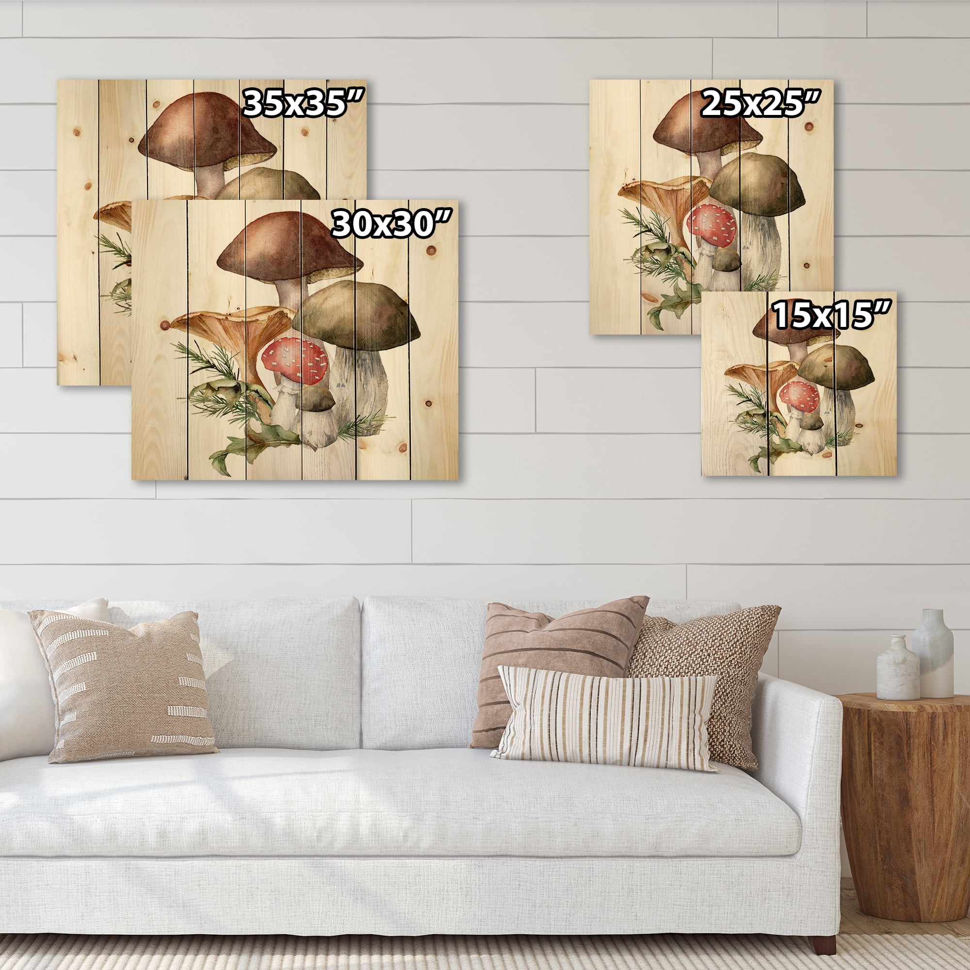 Designart 'Autumn Composition With Mushrooms' Traditional Print on Natural Pine Wood
