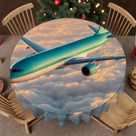 RKSupls Round Tablecloth - Airplane Cloud Sky Microfiber Table Cover - Soft, Stain Resistant & Washable Decor for Wedding, Party, Holiday, Home Dining, 60x60inch