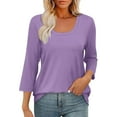thumbnail image 4 of AherBiu 3/4 Sleeve Tops for Women Scoop Neck Basic Top Tees Tshirt Summer Casual Comfy Fitted Blouse, 4 of 9