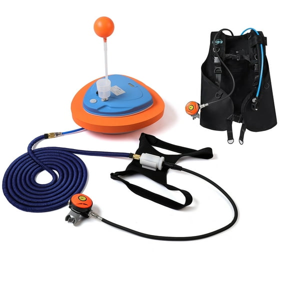 TUXING Diving Ventilator,5Hours Waterproof Rechargeable Scuba Diving Tank,with Scuba BCD,Diving without Tanks,45 ft Hose & Diving Breathing Regulator,Octopus Hookah with Mouthpiece (Z500-BLUE BCD)