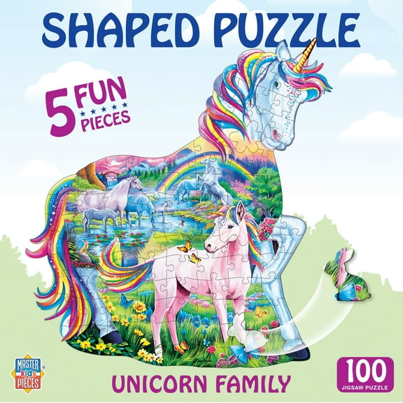 MasterPieces 100 Piece Shaped Jigsaw Puzzle - Unicorn Family - 14"x19"