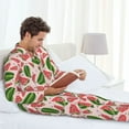 thumbnail image 6 of Honeii Watermelon Pattern Mens Pajamas Set,2pcs Men's Lounge Long Sleeve Sleep Shirt and Pajama Bottoms Sleepwear Set,Mens Pjs Sets-Large, 6 of 7