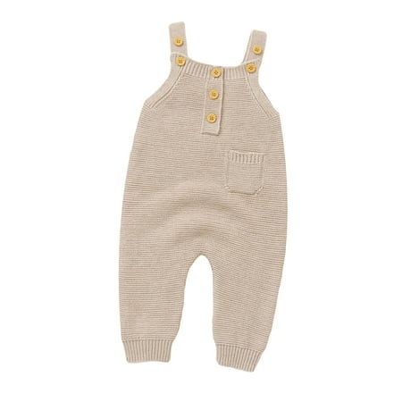 

Shunvnny Baby Sweaters Romper Overalls Button-up Sleeveless Square Neck Ribbed Knitted Jumpsuit 1M 3M 6M 9M 12M 18M Infant Fall Winter Clothes