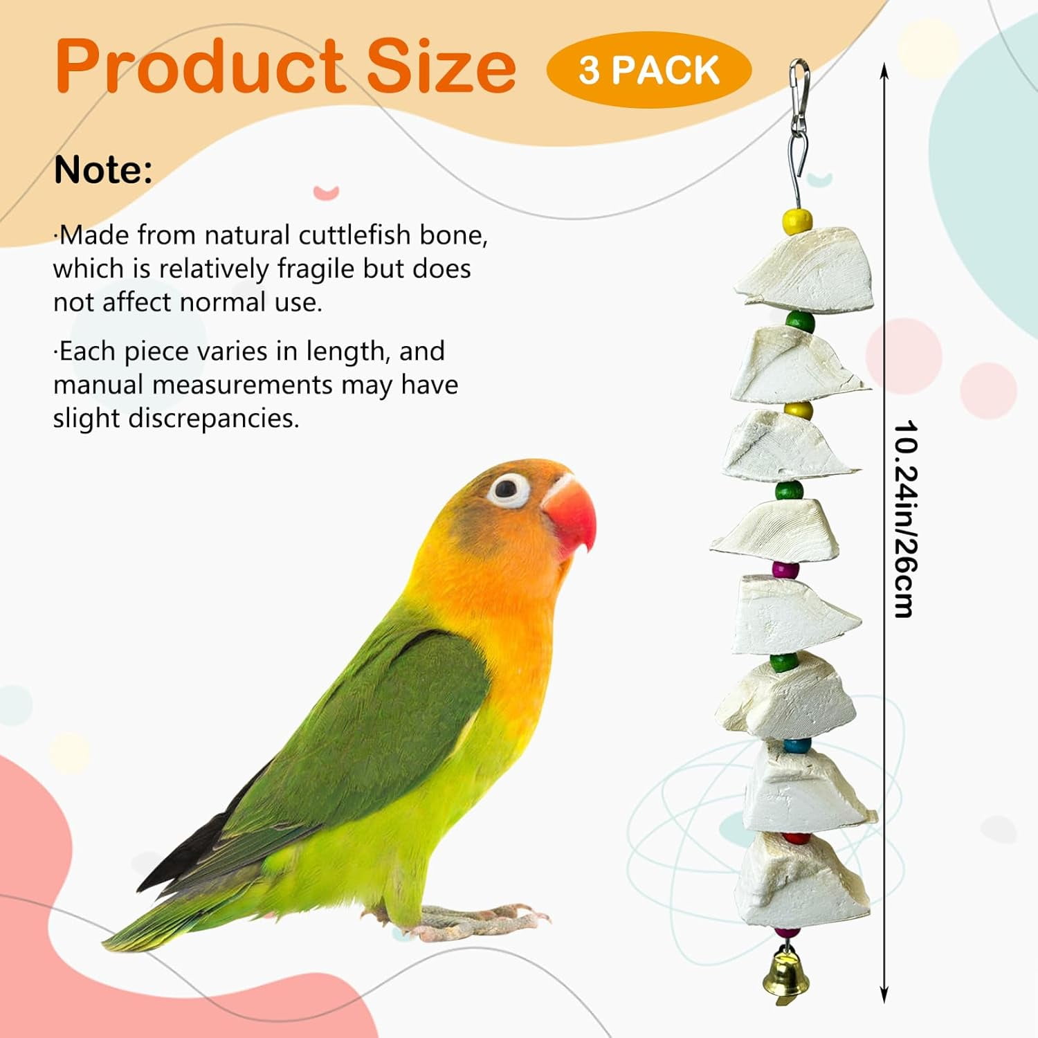 Bird Chewing Toy Cuttlebone Parrot Toy with Bell Hanging Bird Beak Grinding Stone Parakeet Cage Accessories