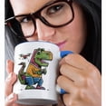 thumbnail image 2 of 3drose, Funny Cool Colorful T-rex Dinosaur Flying Drone Abstract Satire, 11oz Two-tone Blue Mug, 2 of 6