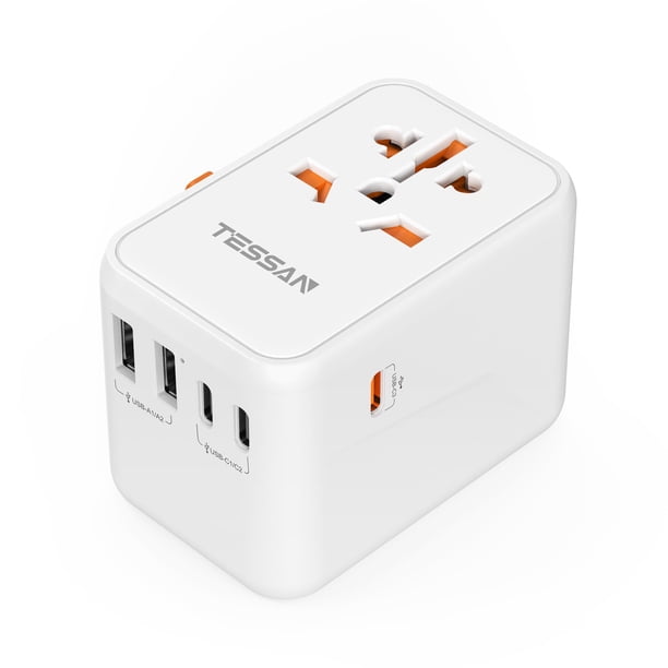 Adaptador de viaje TESSAN Universal GaN 65W con 3 USB C y 2 USB A
