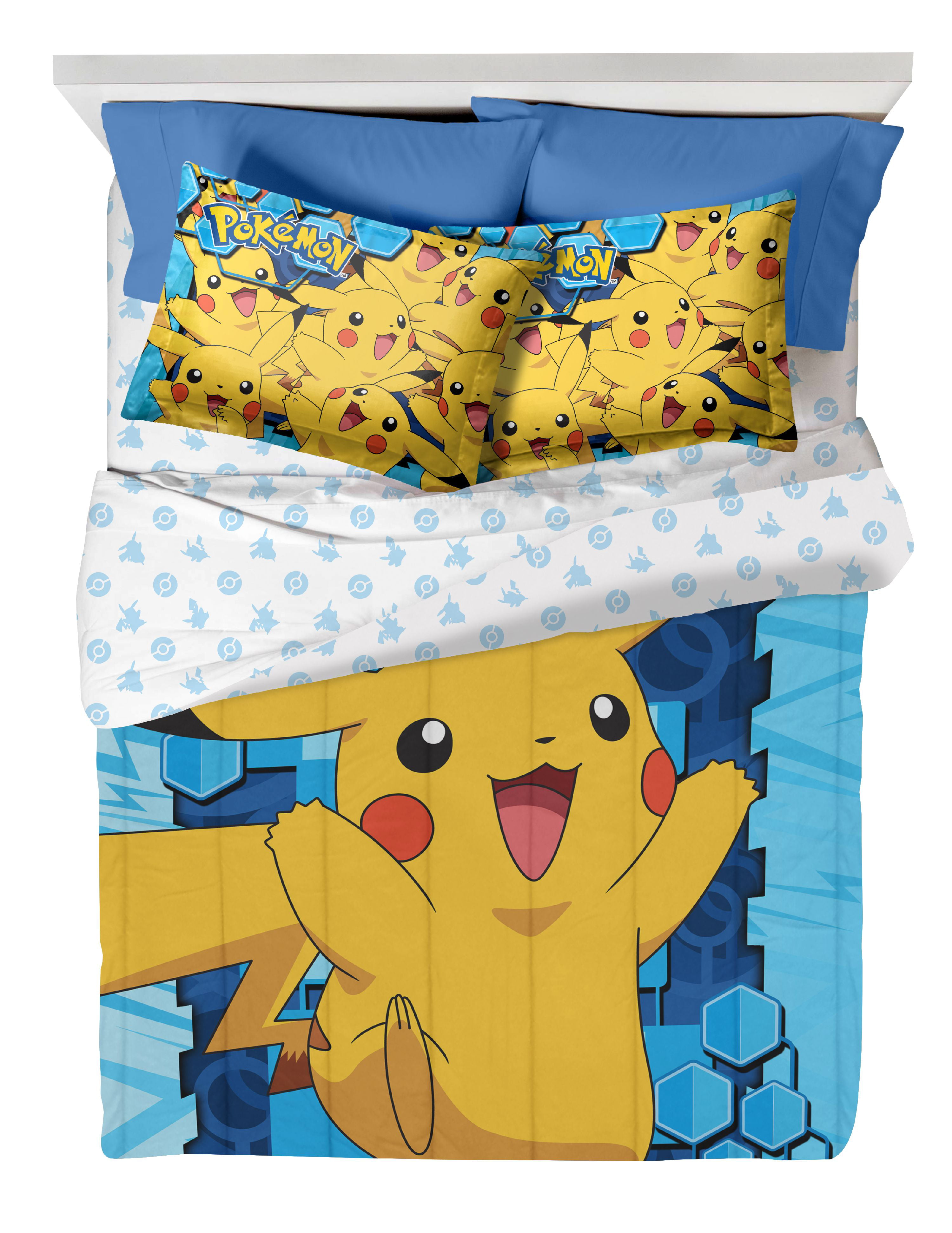Pokemon Pikachu Comforter Reversible Twin Full Yellow Blue Polyester NEW 