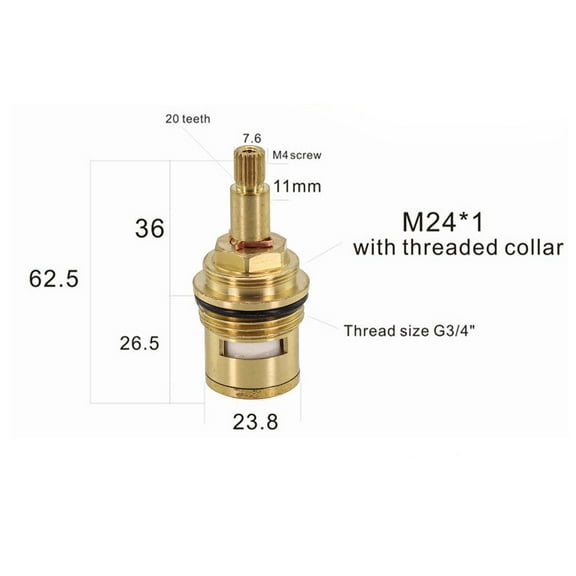 Replacement Brass and Ceramic Tap Valve Cartridge G3/4 for Hot and Cold Water Faucets