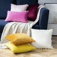 thumbnail image 4 of Phantoscope Throw Pillow with Insert，Silky Velvet Series Pom Pom Decorative pillow, 22" x 22", Navy Blue, 2 Pack, 4 of 8