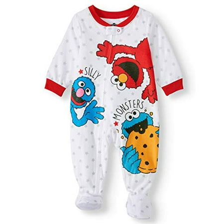 Sesame Street Baby Elmo Cookie Silly Monsters Blanket Sleeper Footed Pajamas (24m) White