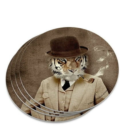 

Tiger in Hat and Suit Smoking Pipe Novelty Coaster Set