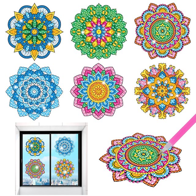 Kit Manualidades Con Gemas Pegatinas Mosaico Juego Pintura Por Números Artesanales Diamantes 6 Piezas Mandala para Regalo