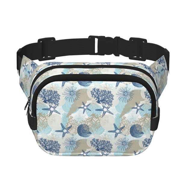 Fotbe Algae Corals and Seashells Cangurera Cuadrada con Estampado de Doble Capa, Bolsa de Cintura Ajustable Mini para Hombres y Mujeres