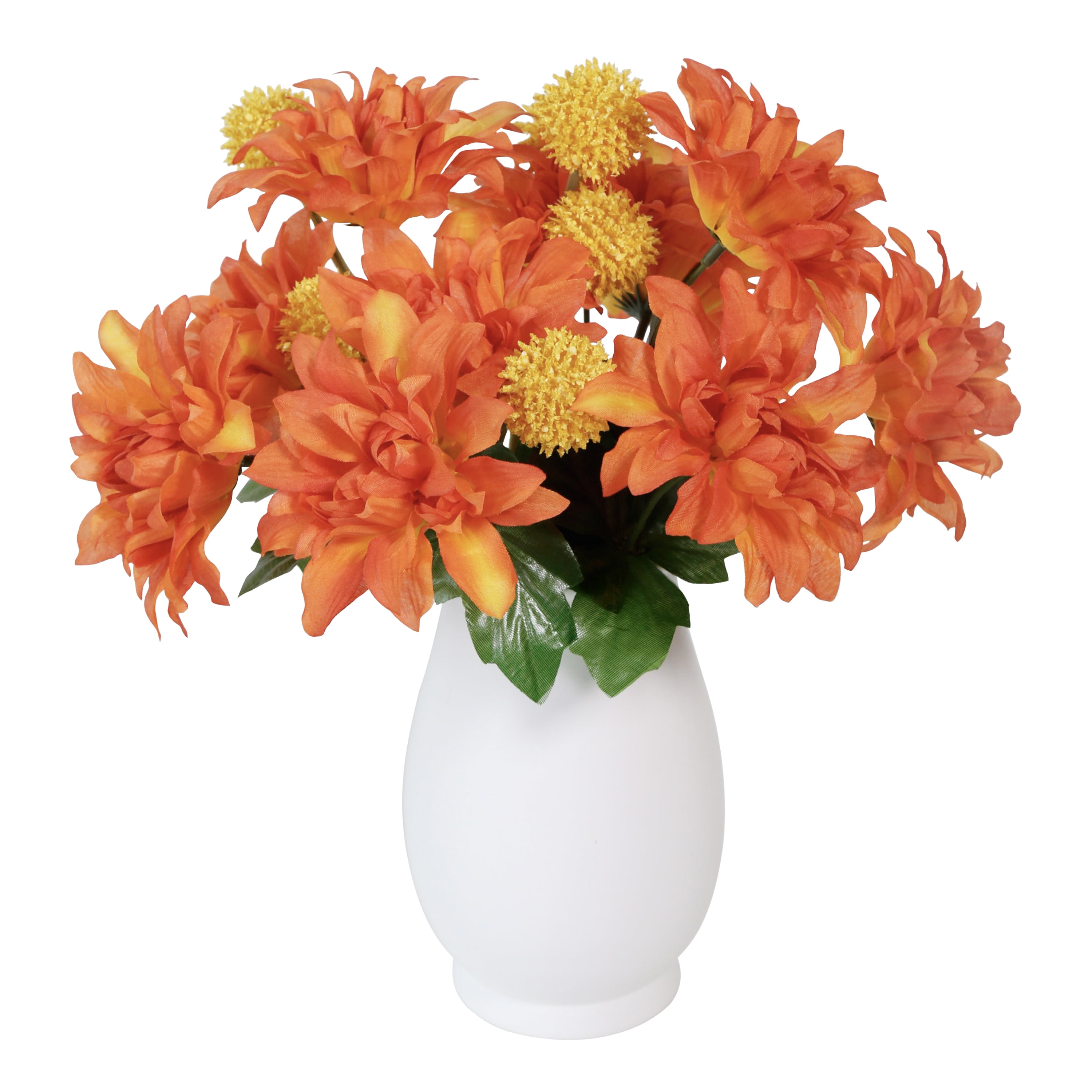 (4 pack) 13-inch Artificial Silk Orange Dahlia Flower Pick, 5 flower heads, for Indoor Use, by Mainstays