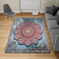 thumbnail image 2 of Ethnic Turkish Area Rug, Mystic Mandala Culture Karma Calmness and Harmony Boho Design, Soft Carpet for Living Room Decor with Distressed Look, 5.2' X 7.6', Pale Maroon, by Ambesonne, 2 of 4
