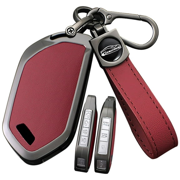 Metal & Leather 5/6/7/8 Button Smart Key Fob Cover Case Compatible with Kia Seltos 2024 Telluride EV9 Picanto Sorento All New K5 2023 Keyless with Leather Keychain