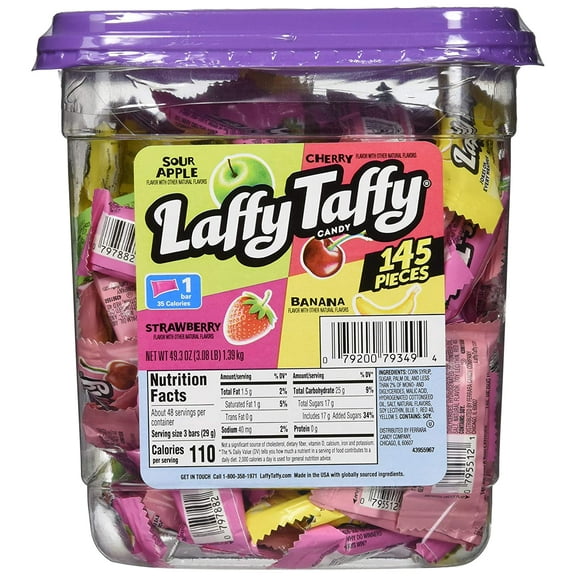 Laffy Taffy Sour Apple , Cherry, Strawberry & Banana Assorted Candy, 0.34oz (145 Count)