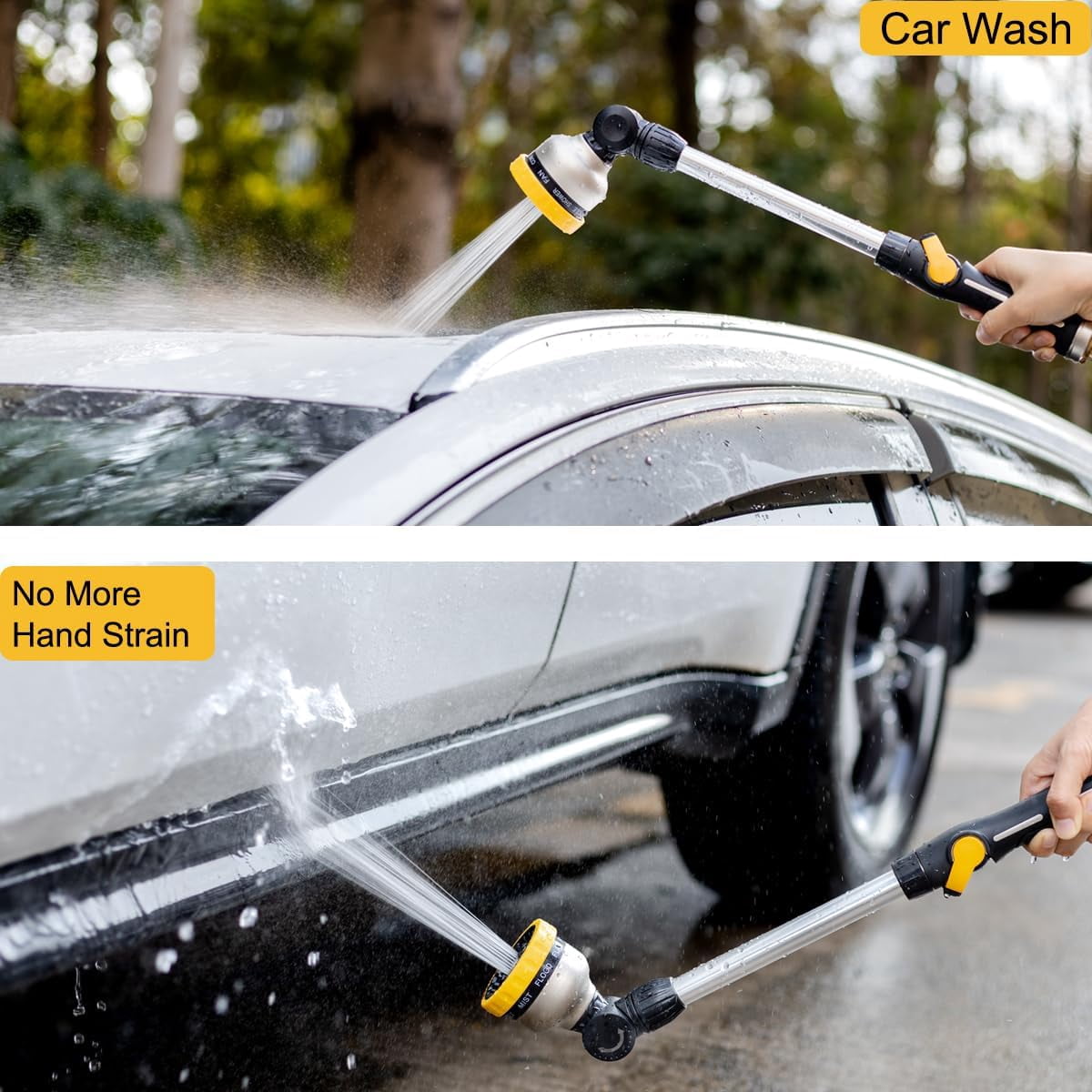 FANHAO Metal Watering Wand with 9 Sprayer Patterns, 16 inch Garden Hose Nozzle Wand for Lawn, Yellow