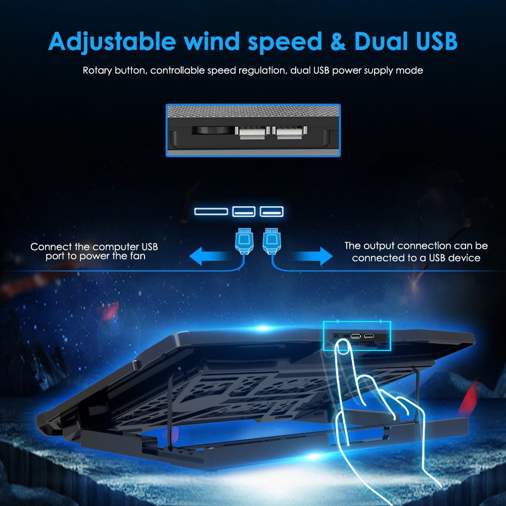 Naierhg 2 USB Ports Six Cooling Fans Laptop Cooler Pad Notebook Stand for 14/15.6Inch