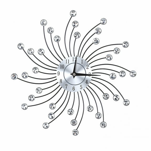 DESIGNICE Wall Clock for Living Room Office, Decorative Clock, Sparkling Bling Metallic Silver Flower-Shaped Wall Clock for Living Room Office Wall Clocks for Living Room Decor
