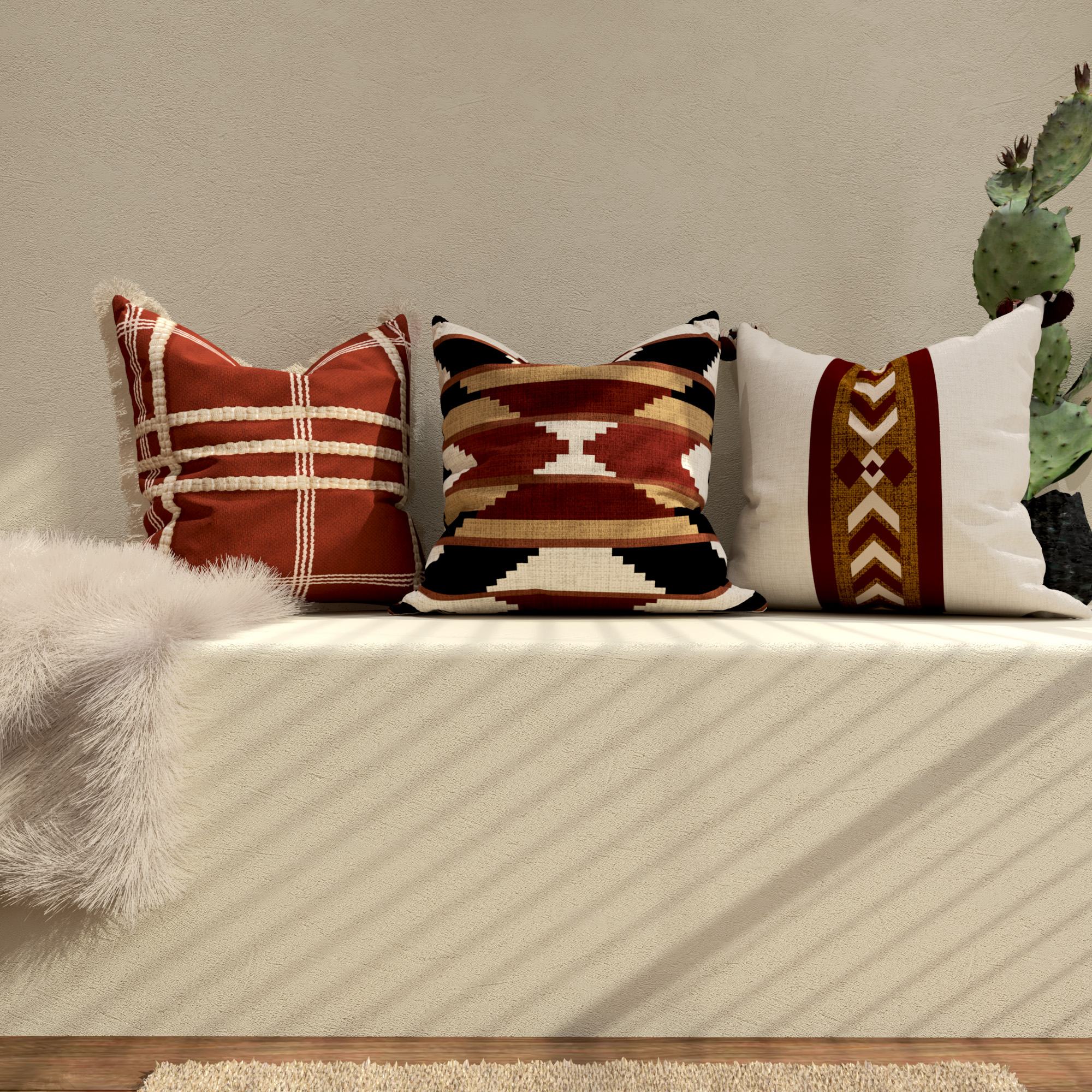 Decorative Throw Pillow Cover, 20” x 20”, Red and Ivory, Printed Textural Plaid in Red and Ivory on Faux Linen Creating a Comfortable and Stylish Update to any Living Room, Bed, and Sofa