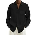 thumbnail image 2 of Black Slim Fit Dress Shirts for Men, Linen Mens Dress Shirts Slim Fit, Long Sleeve Golf Shirts for Men, L Hawaiian Shirt, Solid T-Shirts for Men, Work Workwear Mens Shirt, 2 of 5