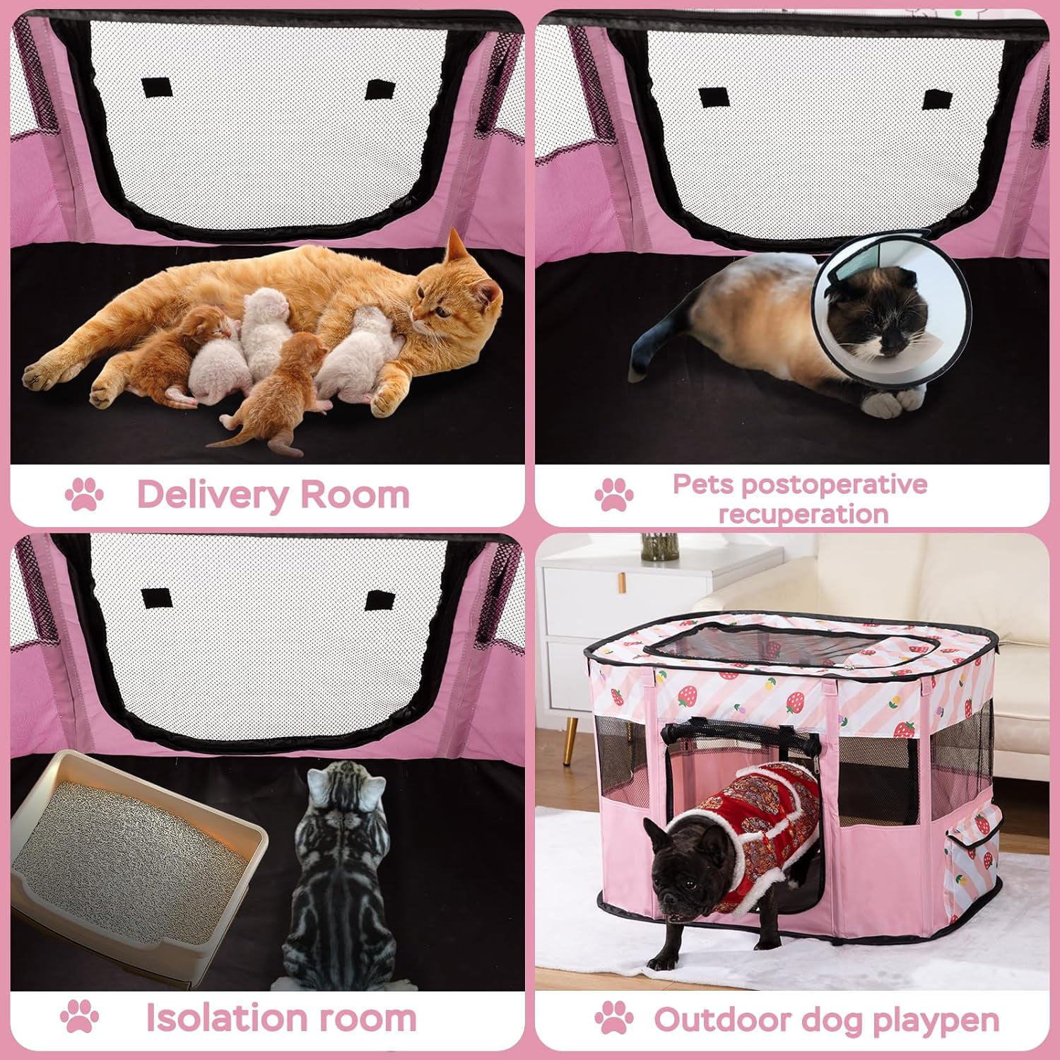 Portable Pet Playpen for Dogs, Cats & Rabbits - Collapsible Indoor Outdoor Kennel with Large Space