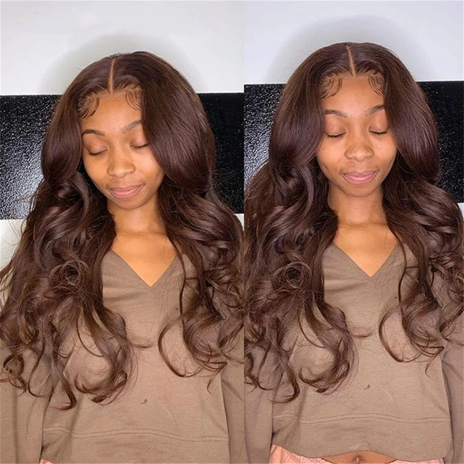 Dark Brown Body Wave 13x4 Lace Front Wigs Human Hair Pre Plucked with Baby Hair Chocolate Brown Color 150% Brazilian Remy Hair Lace Frontal Wig