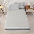 thumbnail image 4 of Castle Fairy Geometric Horizontal Stripe Zipper Twin Comforter Sets with Fitted Sheet and 2 Pillowcases,Mid Century Thin Line Zipper Bedding Set,Gray Silver White,Reversible, 4 of 7