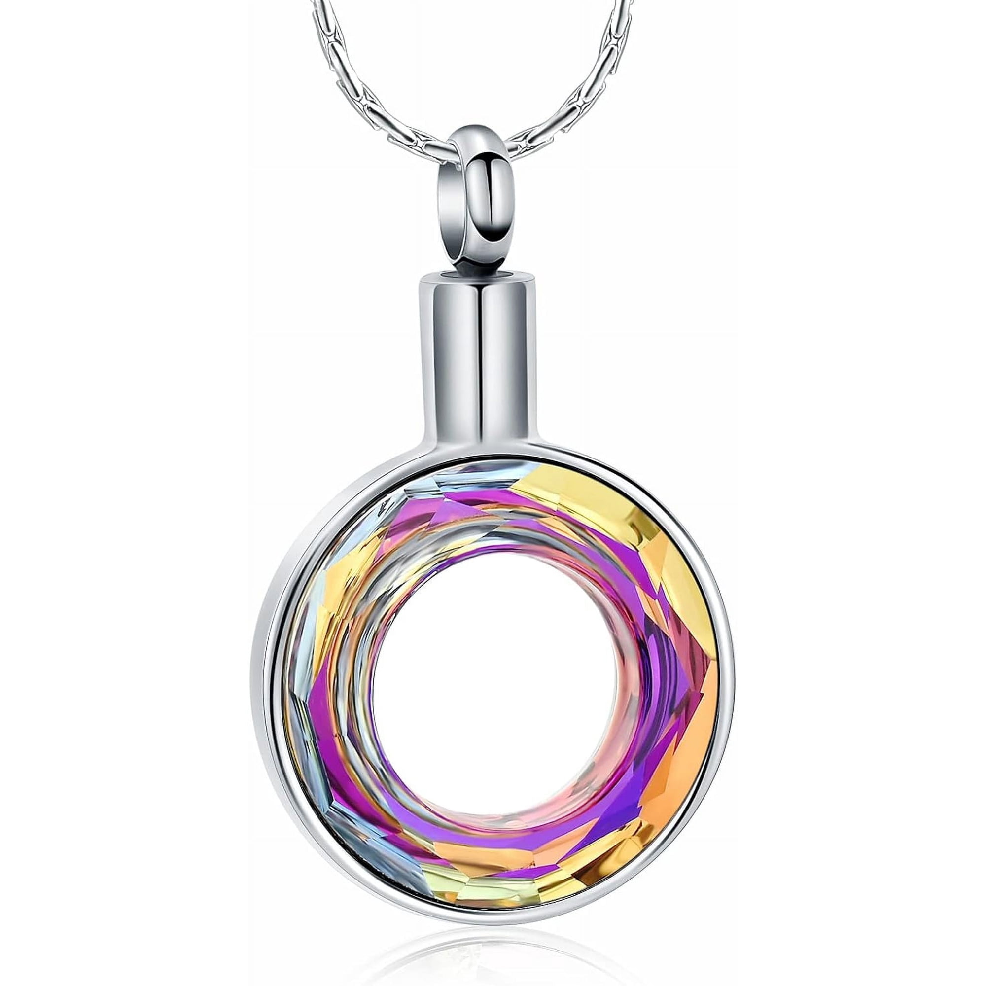 Circle of Life Urn Necklace for Ashes for Women Men Simulated Birthstone Eternity Cremation Jewelry Urn Necklace for Ashes Eternity Keepsake for Women Men