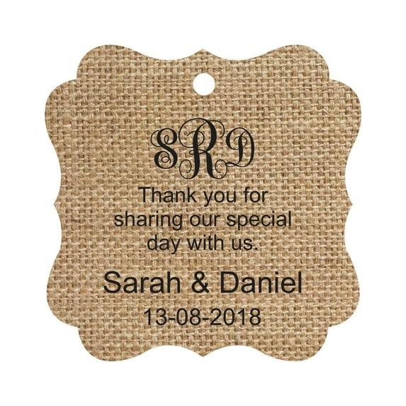 Darling Souvenir Thank You For Sharing Our Special Day Custom Monogram Initials Hang Tags Personalized Wedding Favor Gift Tags-Burlap-50 Tags