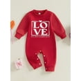 thumbnail image 3 of Elippeo Baby Valentine Sweatshirt Romper Casual Letter Print Long Sleeve Jumpsuit for Newborn Toddler Girl Boy Cute Clothes 3 6 12 18 Months, 3 of 9