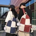 thumbnail image 4 of MININAI Aesthetic Cute Backpack For Women Men Checkered Lightweight Simple Daypack Color Block College Bookbag 15.6" Laptop (Red,One Size), 4 of 7