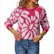 thumbnail image 3 of Suéter de Punto Afelpado para Mujer, Cuello Redondo, Larga, Estampado Floral, Suave, , Holgado, para Otoño e Invierno Rosa Roja L, 3 of 9
