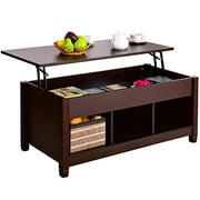 Lift Top Coffee Table W/ Hidden Compartment & Storage Shelves Modern Wood Furniture