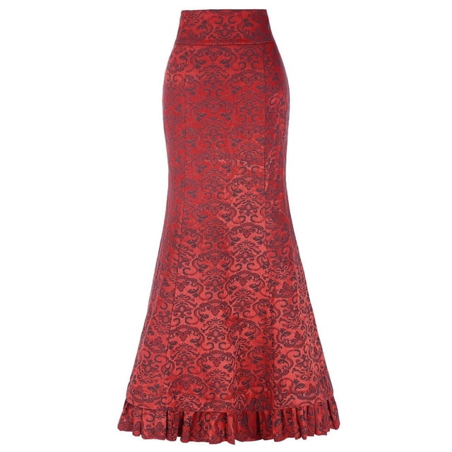 UANWENN Style Fishtail Skirt Women Long Retro Ruffle Punk Bodycon Skirt Skirt Denim Skirts for Women Knee Length Swimsuit with Skirt Skirt Women Leather Fringe Skirt Table Skirt Clips Punk Skirt